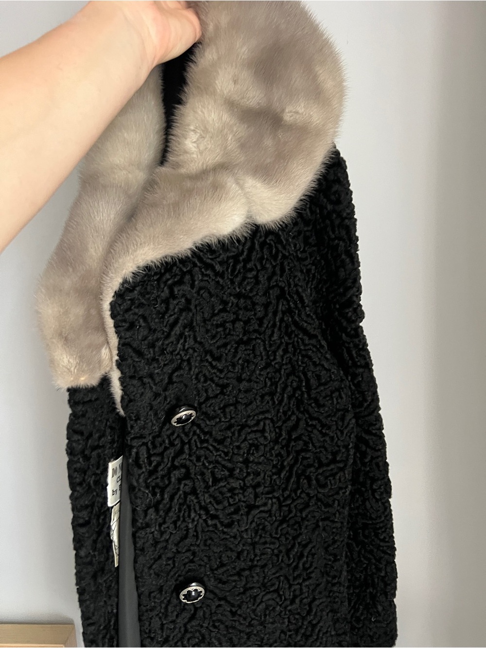 Vintage Black Persian Lamb Theater Coat Luxury Mink Fur Collar Opera Jacket - Picture 14 of 15